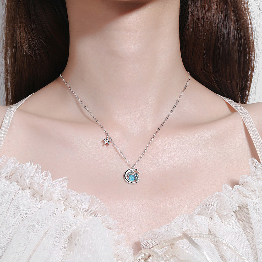 Blue Star Moon Necklace